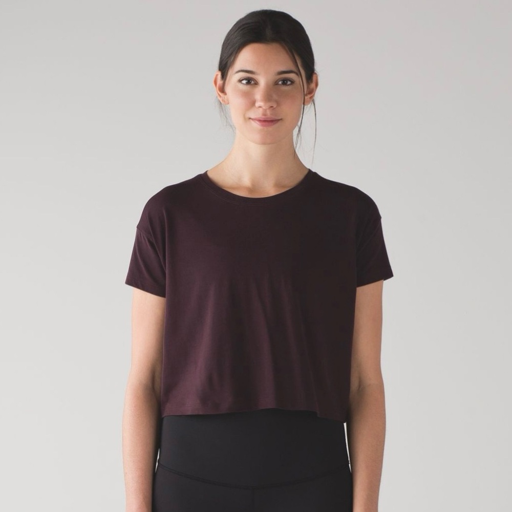 Lululemon Crop Short Sleeve Shirt Black Cherry/Maroon